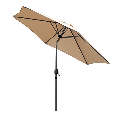 Parasol de Aluminio 270 cm con Inclinación, Manivela, Sombrilla con Mástil de Aluminio de 38 mm para Patio Terraza Playa (Beige). Angel Living | maxjardin