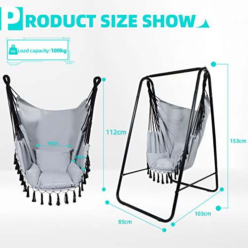 Medidas de la Silla Colgante con Soporte Columpio Interior Silla Hamaca Colgante con Conjines, Carga Máxima 100 kg, para Interior y Exterior. CCLIFE
