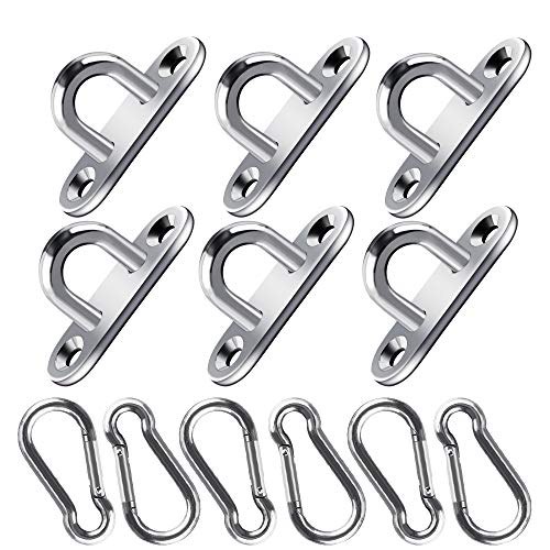 Anclajes y mosquetones 12 Piezas 6 Pletinas con argolla de Acero Inoxidable y 6 Mosquetones Adecuados para Camping, Senderismo, Deporte y Hogar. Heqishun