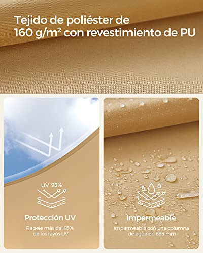 Vela de Sombra de 3x4 m, Impermeable con Columna de Agua de 665 mm, Protección Solar, Protección UV 93%, Terraza, Jardín, Balcón, Rectangular, Cuerdas de 2 m, Amarillo Arena GSH34EY. SONGMICS