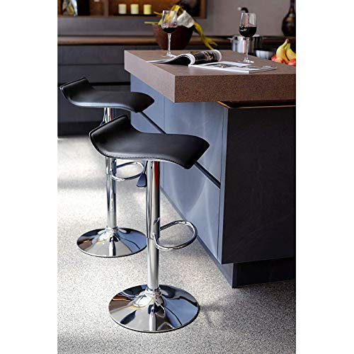 Vista en cocina contemporánea de Juego de 2 taburetes de Bar en Piel sintética, giratorios 360°, Altura Regulable, Color Negro, Modelo 4. BC00875. Dibea