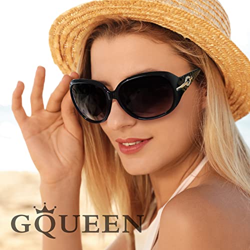 Chica en la playa con sus Gafas de Sol Mujer Moda Polarizadas Protección UV400 de Gran Tamaño GQueen