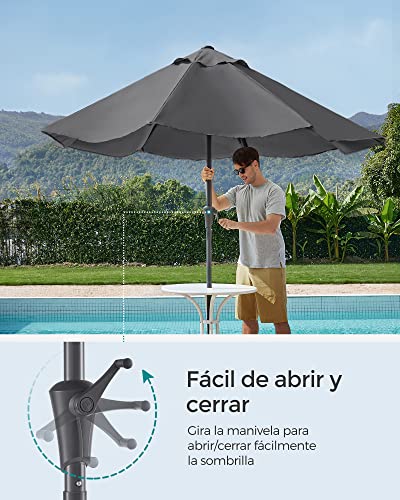 Sombrilla de Jardín 270 cm UPF 50+ Inclinación de 30° en dos Direcciones Manivela, para Patio sin Base, Gris GPU27GY - SONGMICS