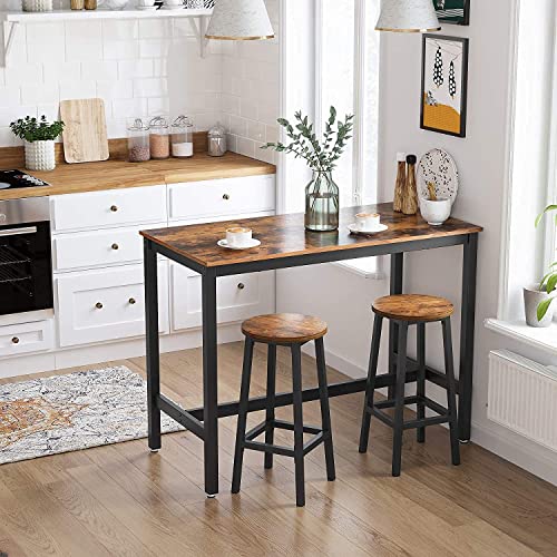 Juego de 2 sillas de barra de cocina, Estilo Rústico Industrial, Estructura de Acero, Altura de 65 cm, Fácil de Montar, Marrón y Negro. Conjunto con mesa en cocina moderna. LBC32X. VASAGLE