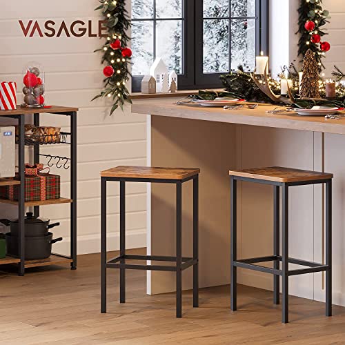 Juego de 2 Taburetes de Bar Altos de estilo Industrial Rústico Marrón y Negro. Vista en cocina moderna. LBC65X. VASAGLE