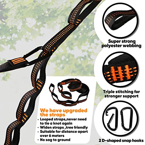 Detalle de las correas de la Hamaca Ultra Ligera para Viaje y Camping con Mosquitera. Soporta 300kg, Nylon de Paracaídas de Secado Rápido Transpirable 2 x Mosquetones Premium,4 x Correas de Nylon Incluidas. NatureFun
