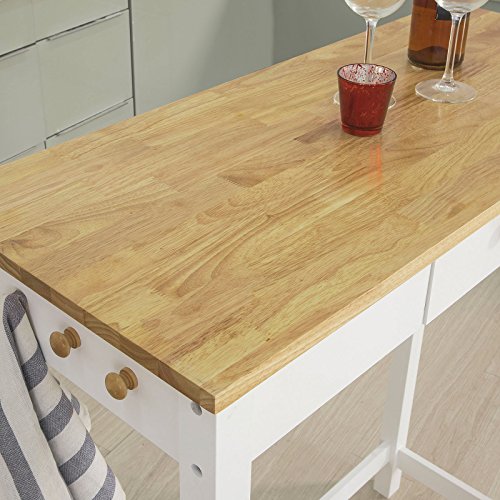Detalle del tablero de la mesa del Set de 1 Mesa Alta de Bar y 2 taburetes para Comedor o cocina FWT50-WN ES. SoBuy