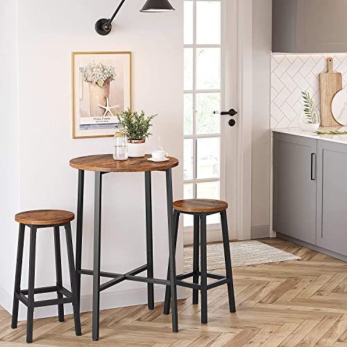 Juego de 2 sillas de barra de cocina, Estilo Rústico Industrial, Estructura de Acero, Altura de 65 cm, Fácil de Montar, Marrón y Negro, Conjunto con mesa alta redonda en cocina moderna.. LBC32X. VASAGLE