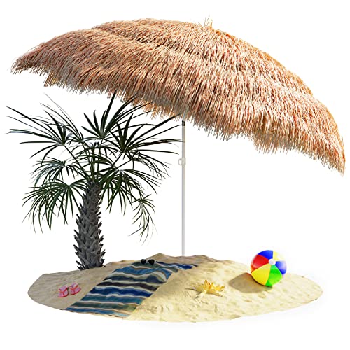Sombrilla de Playa Hawaiana Ø 160cm Inclinable de Rafia o paja  Color Natural. Kingsleeve 