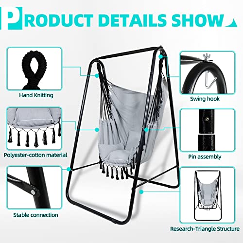 Detalles del producto Silla Colgante con Soporte Columpio Interior Silla Hamaca Colgante con Conjines, Carga Máxima 100 kg, para Interior y Exterior. CCLIFE
