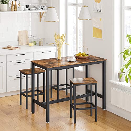 Mesa alta con 2 Taburetes de Barra para Desayuno. Barra alta de Cocina con Sillas para Salón, Sala de Fiestas o cocina de estilo Industrial Rústico, Marrón.Vista en cocina moderna.  LBT15X. VASAGLE