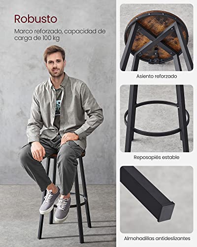 Estructura robusta del Juego de 2 Taburetes Altos de cocina o sillas de Bar de 73 cm de Alto con Respaldo, estuctura de Acero, Fácil Montaje, Estilo Industrial Marrón Rústico y Negro LBC026B01V1. Vasagle