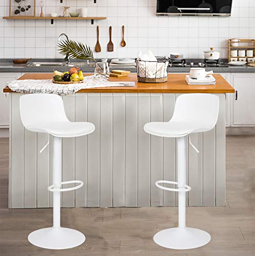 2 Taburetes de Bar con Altura Ajustable y rotación de 360°, diseño Moderno y ergonómico para Bar o Cocina, Blanco. Vista en ambiente de cocina moderna. Younike