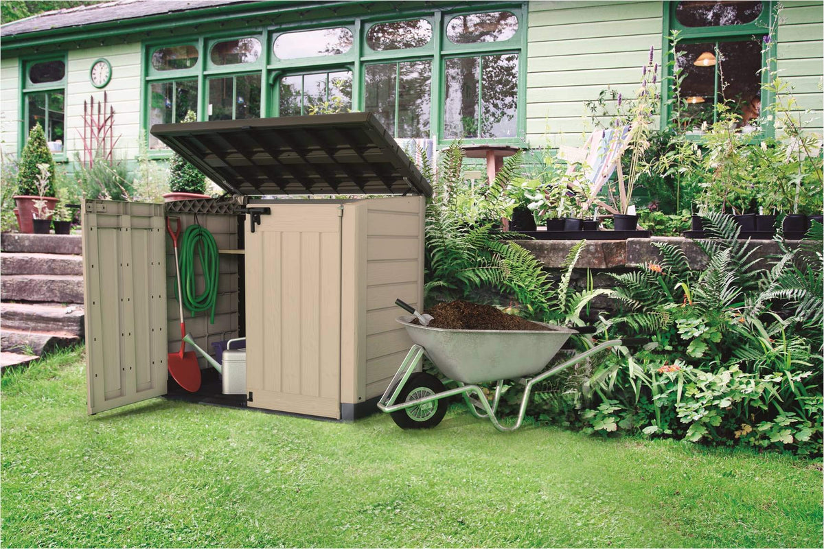 Cobertizo para exterior Keter Sio Max con Capacidad de 1200 litros, Color Beige y Marrón, 145.5 x 125 x 82  cm