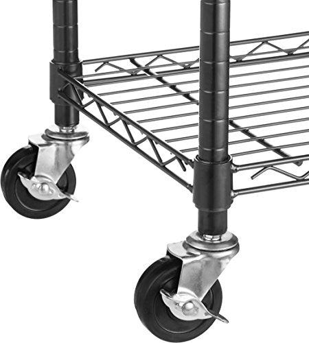 Detalle de ruedas de Estantería de 4 baldas, con ruedas - Negro. Amazon Basics | maxjardin