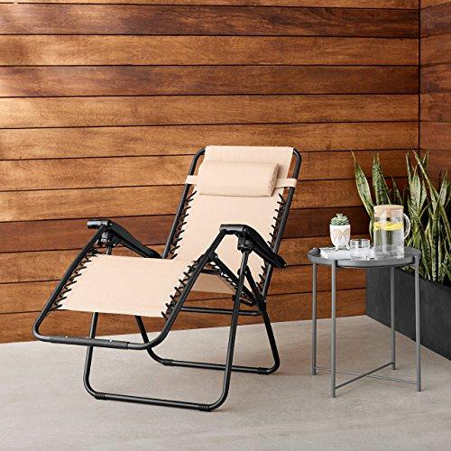 Tumbona Gravedad Cero, Beige. Silla  Plegable. Amazon Basics | maxjardin