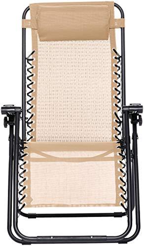 Tumbona Gravedad Cero, Beige. Silla  Plegable. Amazon Basics | maxjardin