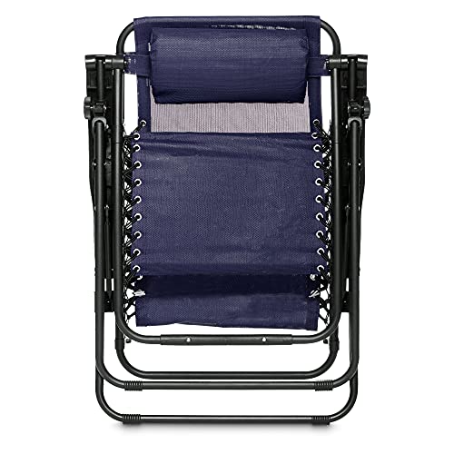 Vista plegada de la Silla acolchada GRAVEDAD CERO para jardín o balcón, Tumbona Basics muy cómoda Azul. Amazon