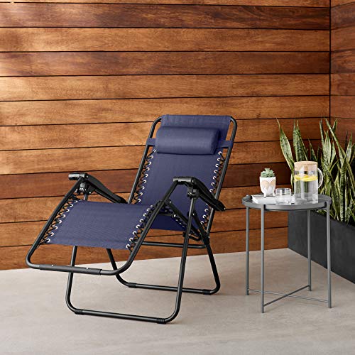 Vista en interior con la Silla acolchada GRAVEDAD CERO para jardín o balcón, Tumbona Basics muy cómoda Azul. Amazon