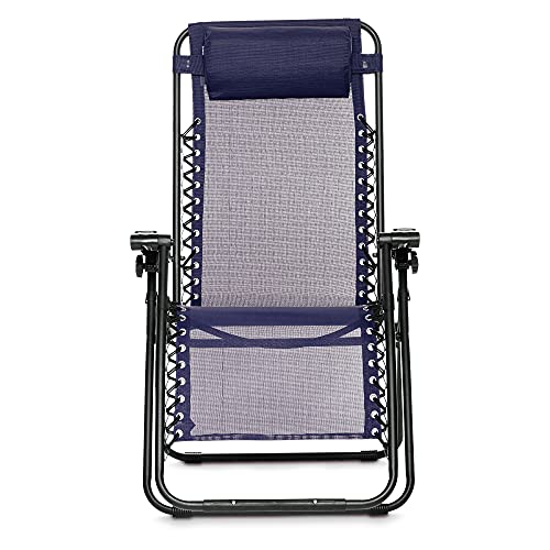 Vista frontal de la Silla acolchada GRAVEDAD CERO para jardín o balcón, Tumbona Basics muy cómoda Azul. Amazon