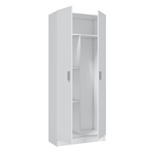 Vista general del armario escobero  hecho en España Habitdesign de 2 puertas blanco con puertas abiertas vacío