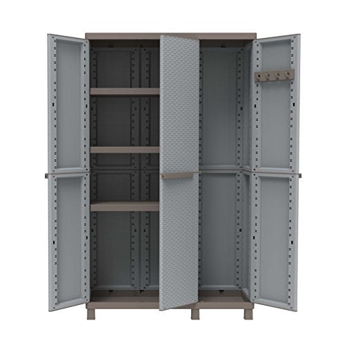 Terry, C-Rattan 102a, Armario Escobero Multifunción 3 Puertas con 2 Compartimentos Separados, Gris, 102x39x170 cm | maxjardin