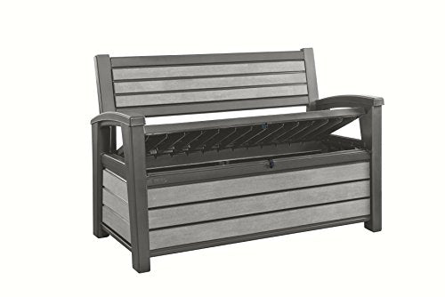 Banco de jardín con almacenamiento. Hudson Bench Cojín Caja, 227 L, Antracita, 132,7 X 62,1 x 89 cm. Keter | maxjardin