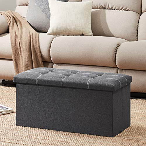 Banco pie de Cama Banco Almacenaje Otomana Baules Almacenaje Imitación de Lino Plegable 76x38x38CM Gris. YOUDENOVA. Detalle sofá