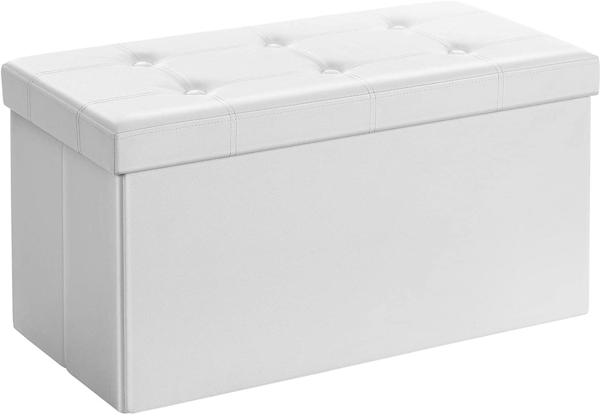 Baúl Puff Taburete para Almacenaje Carga máxima de 300 kg Blanco, 76 x 38 x 38 cm. Plegable. Vista general. LSF106. Songmics | maxjardin