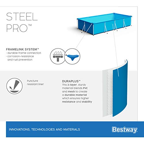 Piscina Desmontable Tubular, Azul de 3.500 litros. Medidas: 300x201x66 cm. Bestway Steel ProPool Media  - detalle - caracteristicas 1