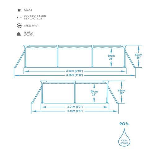 Piscina Desmontable Tubular, Azul de 3.500 litros. Medidas: 300x201x66 cm. Bestway Steel ProPool Media  - detalle - medidas