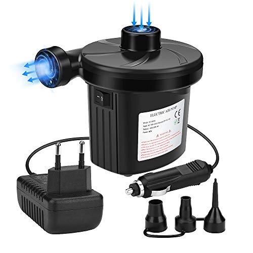 Bomba de Aire Portátil para Inflar/Desinflar Bote Inflable, Colchón de Aire, Juguetes Hinchable, con 3 Boquillas,230V AC / 12V DC. Vista general del set. Awroutdoor | maxjardin