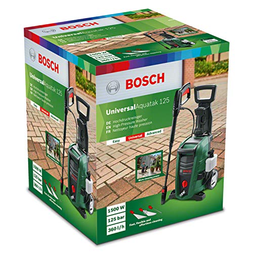 Packaging de Hidrolimpiadora de Alta Presión, 1500 W, 125 Bares, Caudal Máximo de 360.L/H. Bosch Universal Aquatak 125. Bosch