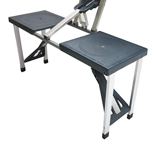 Detalle de asientos de la Mesa con 4 asientos plegable de aluminio en maleta para acampada, color gris. Cao