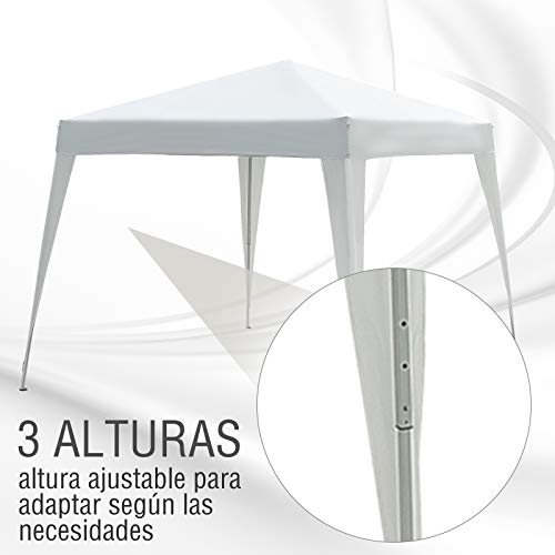Carpa Plegable 3x3m de Acero y Cubierta de Tela Oxford Blanco. Regulable en 3 alturas.. Outsunn