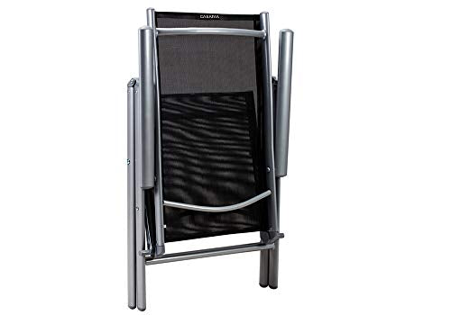 Conjunto de 1 Mesa y 6 sillas de Aluminio de Patio terraza o balcón, Respaldo reclinable. Detalle de silla plegada. Bern. Casaria