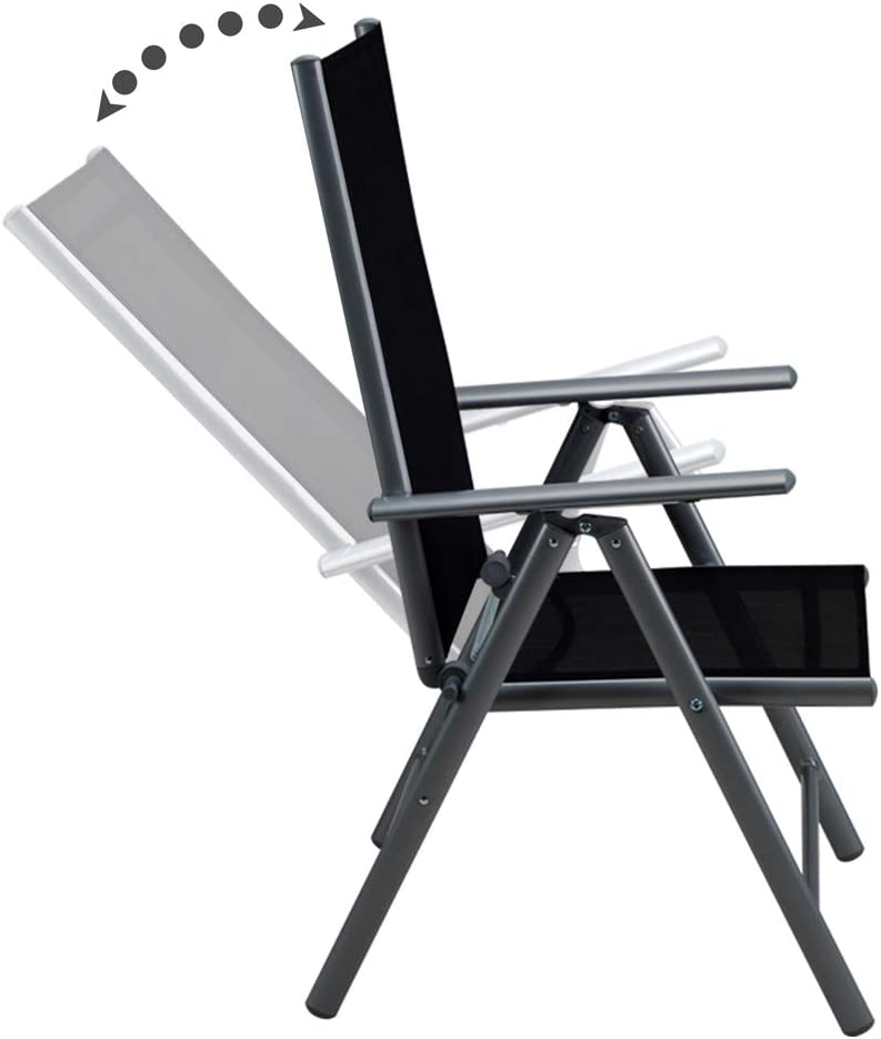 Respaldo reclinable de la silla del Conjunto de jardín Negro Juego de 4 sillas plegables  de aluminio  y 1 Mesa. Bern. Casaria 