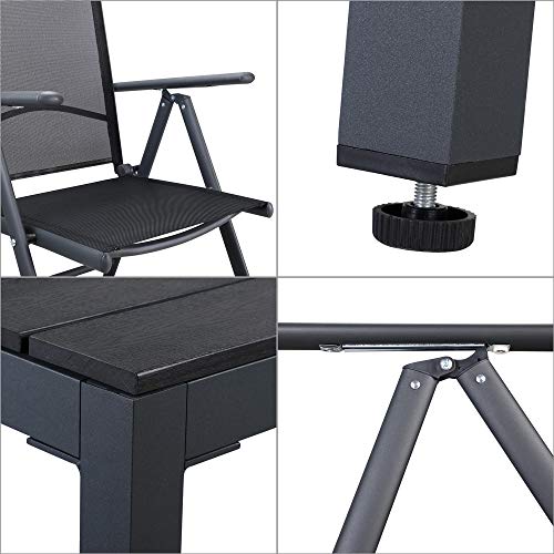 Detalles del Conjunto de jardín Negro Juego de 4 sillas plegables  de aluminio  y 1 Mesa. Bern. Casaria 