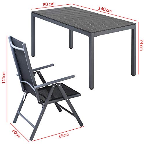Medidas del Conjunto de jardín Negro Juego de 4 sillas plegables  de aluminio  y 1 Mesa. Bern. Casaria 