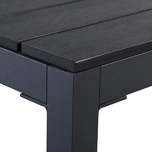 Detalle de aspecto del material de esquina de la mesa del Conjunto de jardín Negro Juego de 4 sillas plegables  de aluminio  y 1 Mesa. Bern. Casaria 