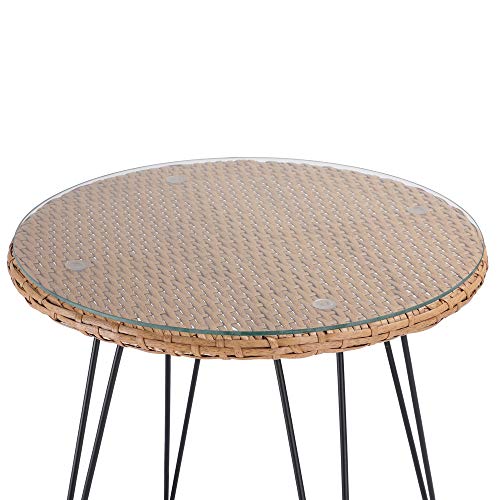 Conjunto de jardín BALI: 1 mesa y 2 sillas de mimbre para interior exterior jardín balcón terraza. Detalle de mesa. Casaria