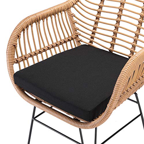 Conjunto de jardín BALI: 1 mesa y 2 sillas de mimbre para interior exterior jardín balcón terraza. Detalle de asiento con cojín. Casaria