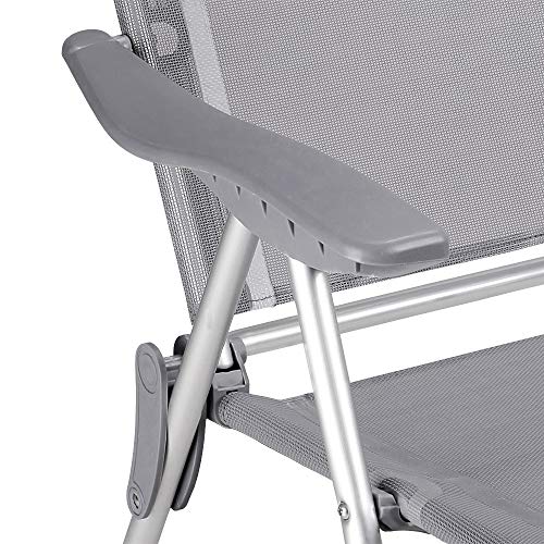 Detalle del reposabrazos del Set de 4 sillas de jardín. Aluminio Gris 60x109 cm Plegables Resistentes. Respaldo Ajustable 5 Niveles. Casaria
