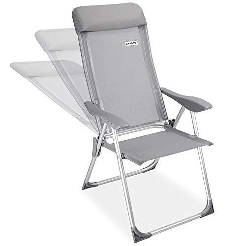 Respaldo reclinable del Set de 4 sillas de jardín. Aluminio Gris 60x109 cm Plegables Resistentes. Respaldo Ajustable 5 Niveles. Casaria