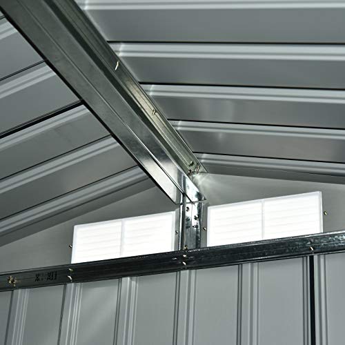 Caseta de Jardín Metálica Cobertizo para Almacenaje de Herramientas Techo Inclinado 4 Ventilaciones 150x130x186cm Gris y Blanco. Estructura y rejilla desde  interior. Outsunny | maxjardin
