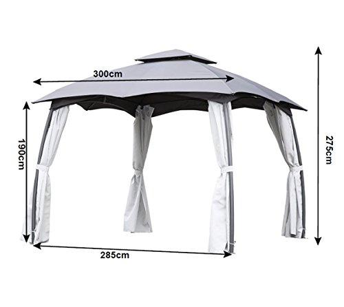 Cenador Elegante de Acero con Mosquitera de 4 Cremalleras 3X3 m. Medidas. Angel Living | maxjardin