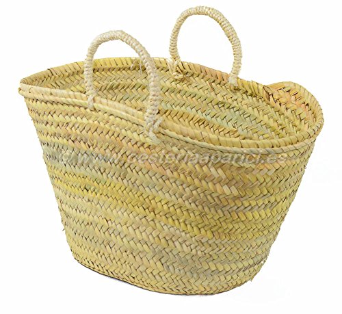 Capazo de palma natural con asas de pita de 55x28x35 cm Vista general. Hecho en España por Cesterías Aparici
