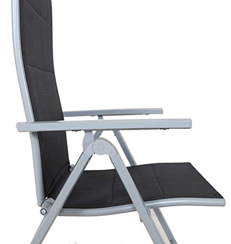 Juego x2 sillas plegables regulables 9 posiciones, respaldo alto (negro y plateado). Chicreat