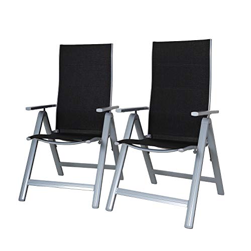 Juego x2 sillas plegables regulables 9 posiciones, respaldo alto (negro y plateado). Chicreat