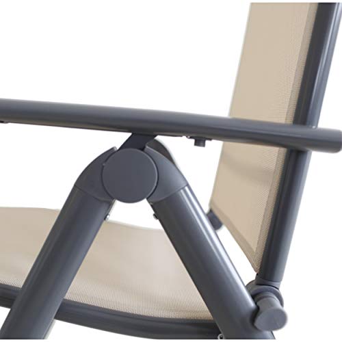 Detalle de estructura de reposabrazos de la Silla plegable de aluminio reclinable en 8 posiciones Korfu, beige o negro. Chicreat